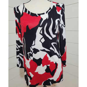 Easywear By Chico's Red White Black 3/4 Slit Sleeve Top Size 1 Med.